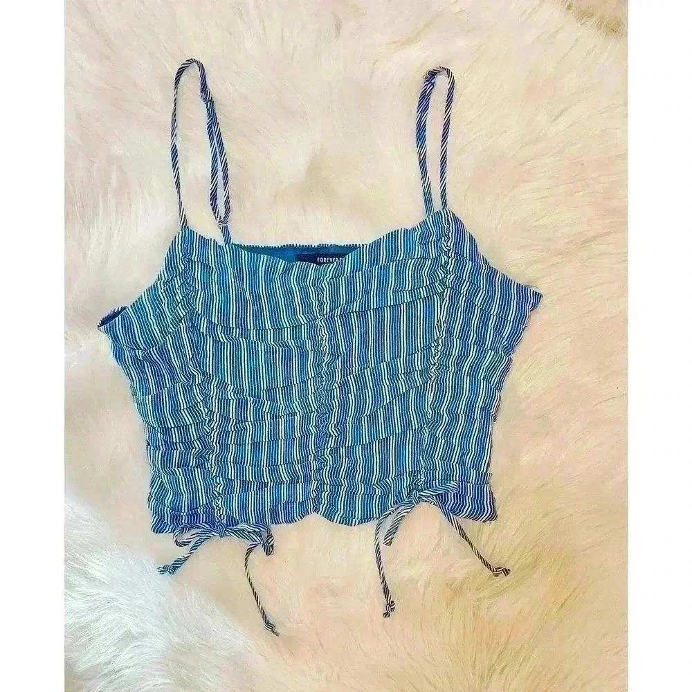 Forever21 Pinstriped Ruched Crop Cami